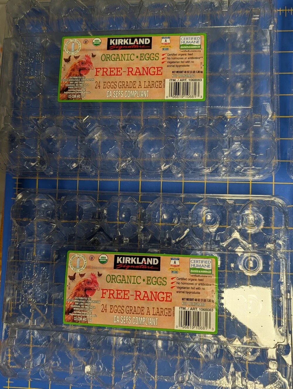 8 Clear Kirkland Plastic egg cartons, 2 dozen each (holds 24 Large) cartons